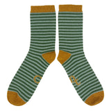 ANKLE SOCKS - lambswool -men's  - stripe - green - CASE SIZE 3