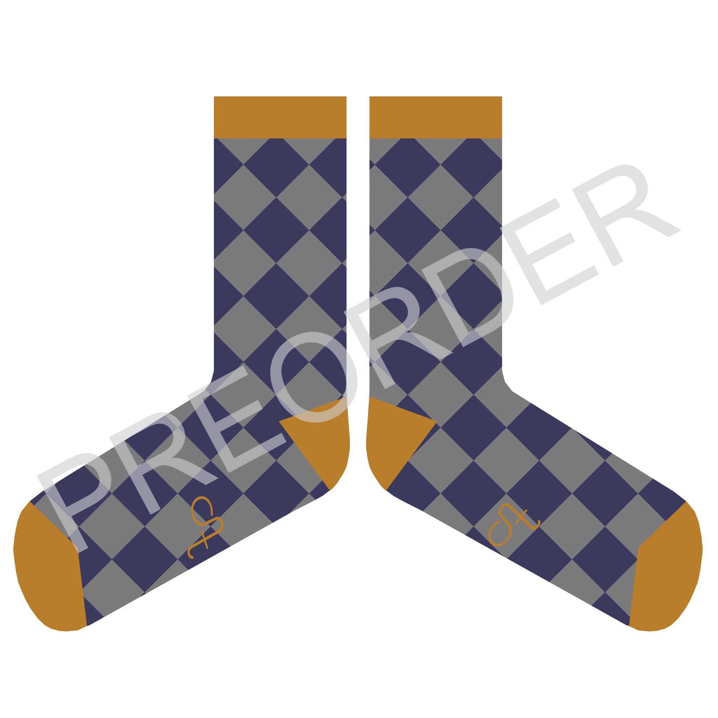 ANKLE SOCKS - Lambswool - Men's  - Diamonds - Navy/Mustard