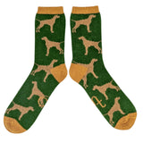 Men's Soft Lambswool Ankle Socks - Dark Green Dogs