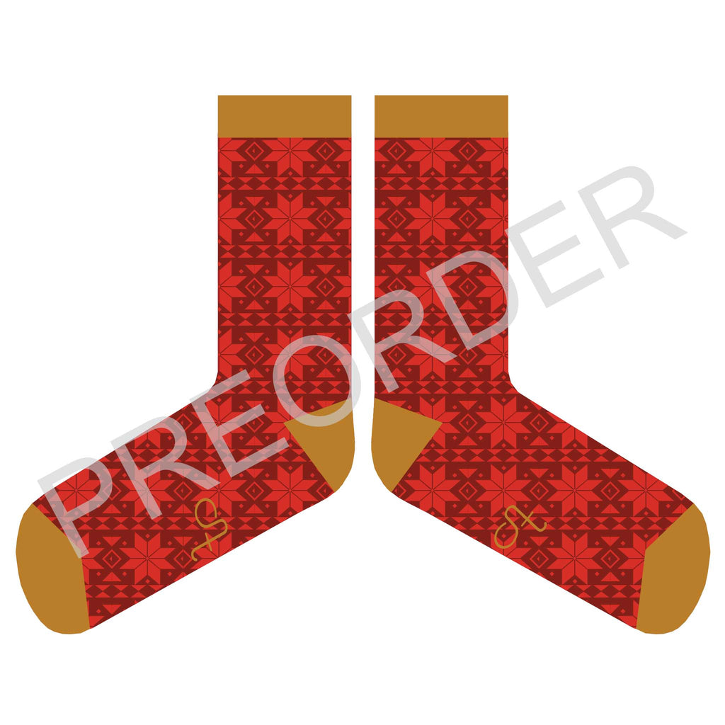 ANKLE SOCKS - Lambswool - Men's  - Fair Isle - Dark Red/Bright Red