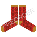 ANKLE SOCKS - Lambswool - Men's  - Fair Isle - Dark Red/Bright Red