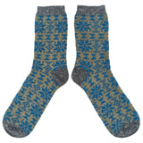 Men's Soft Lambswool Ankle Socks - Green & Teal Fair Isle Pattern