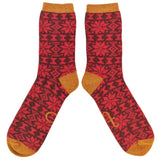 Men's Soft Lambswool Ankle Socks - Red Fair Isle Pattern