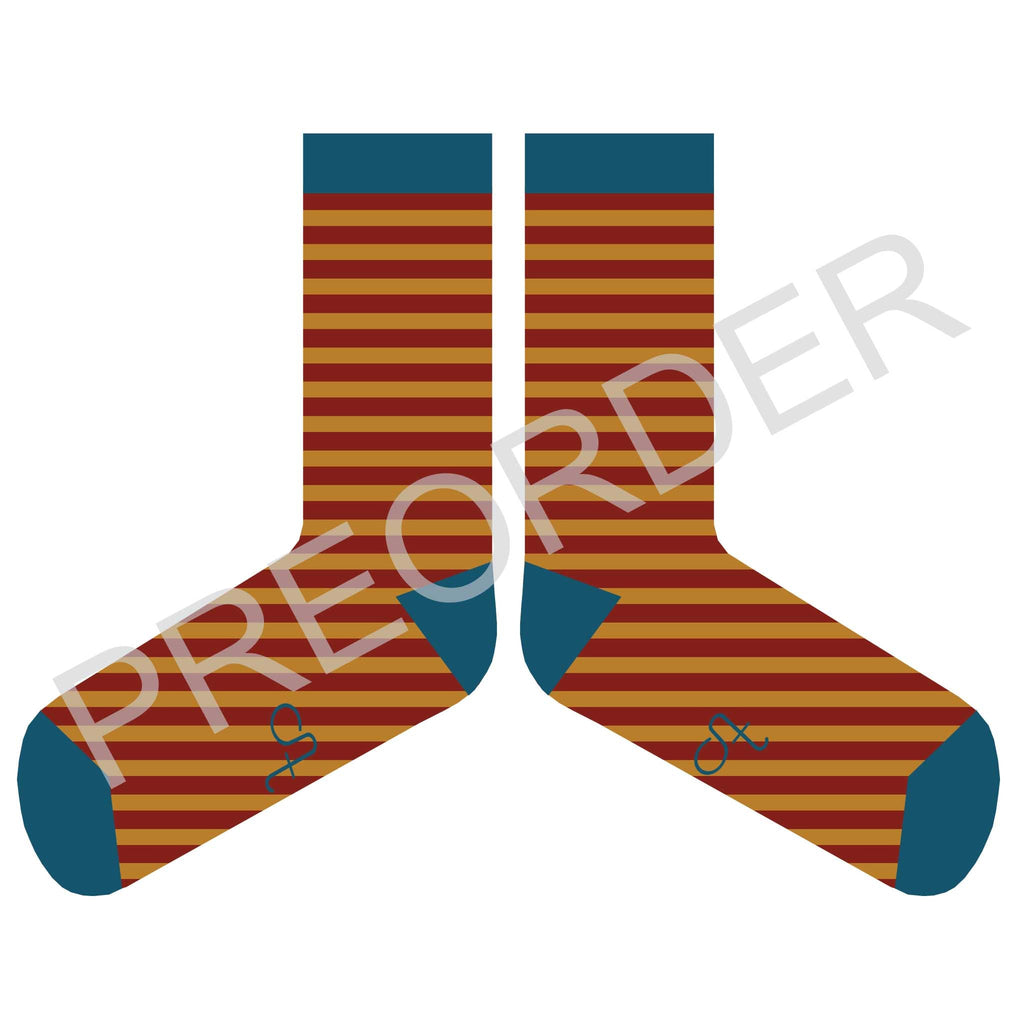 ANKLE SOCKS - Lambswool - Men's  - Stripe - Dark Red/Mustard
