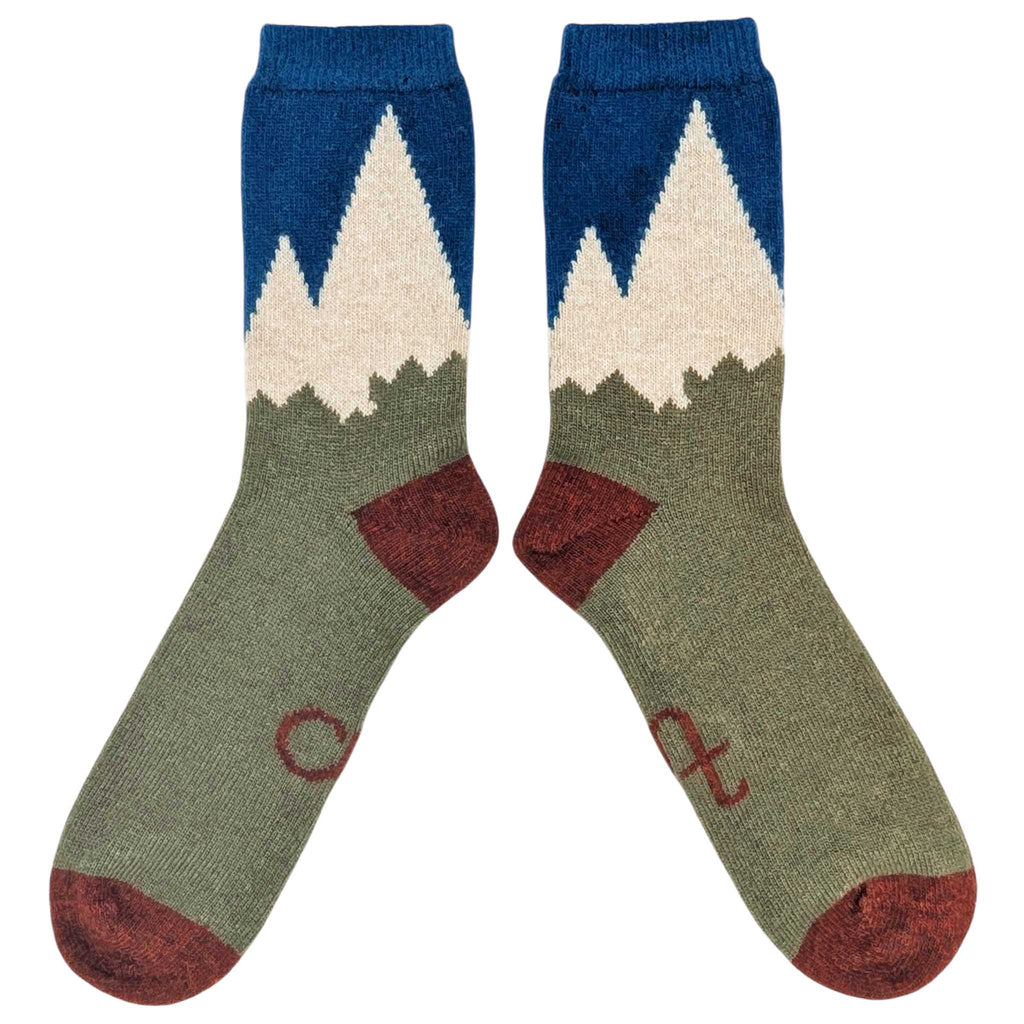 Men's Soft Lambswool Ankle Socks - Teal Mountains