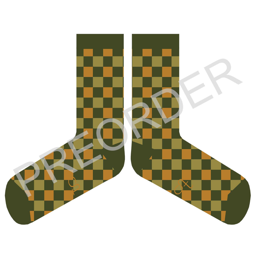 ANKLE SOCKS - Lambswool - Men's  - Squares - Green/Mustard