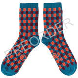 ANKLE SOCKS - Lambswool - Men's  - Squares - Teal/Red