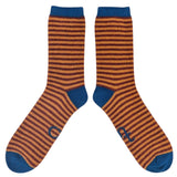 Men's Soft Lambswool Ankle Socks - Red & Mustard Stripe