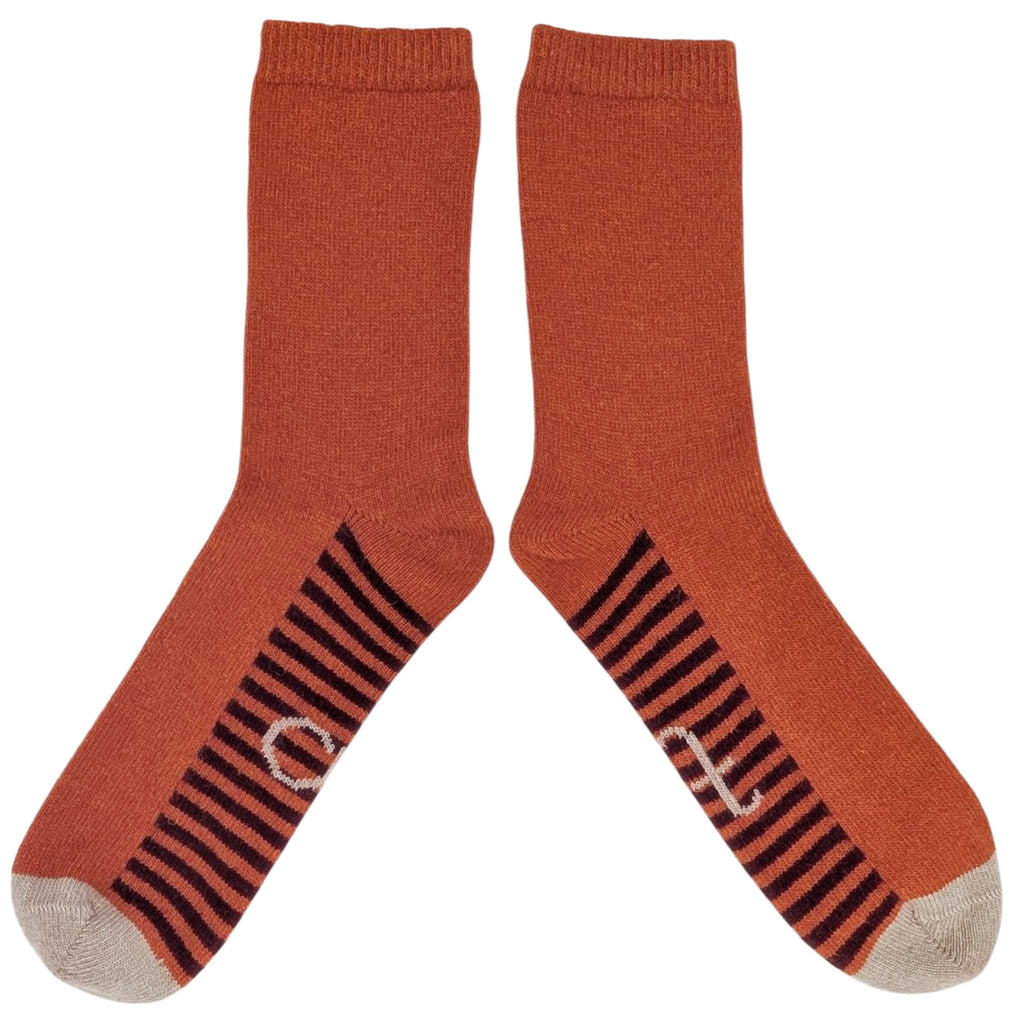 Men's Orange Striped Sole Lambswool Ankle Socks