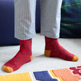 Men's Soft Lambswool Ankle Socks - Red Fair Isle Pattern