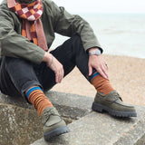 Men's Soft Lambswool Ankle Socks - Red & Mustard Stripe