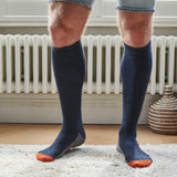 Men's Navy Striped Sole Lambswool Knee Socks