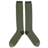 KNEE SOCKS - lambswool - men's  - stripe - green - CASE SIZE 3