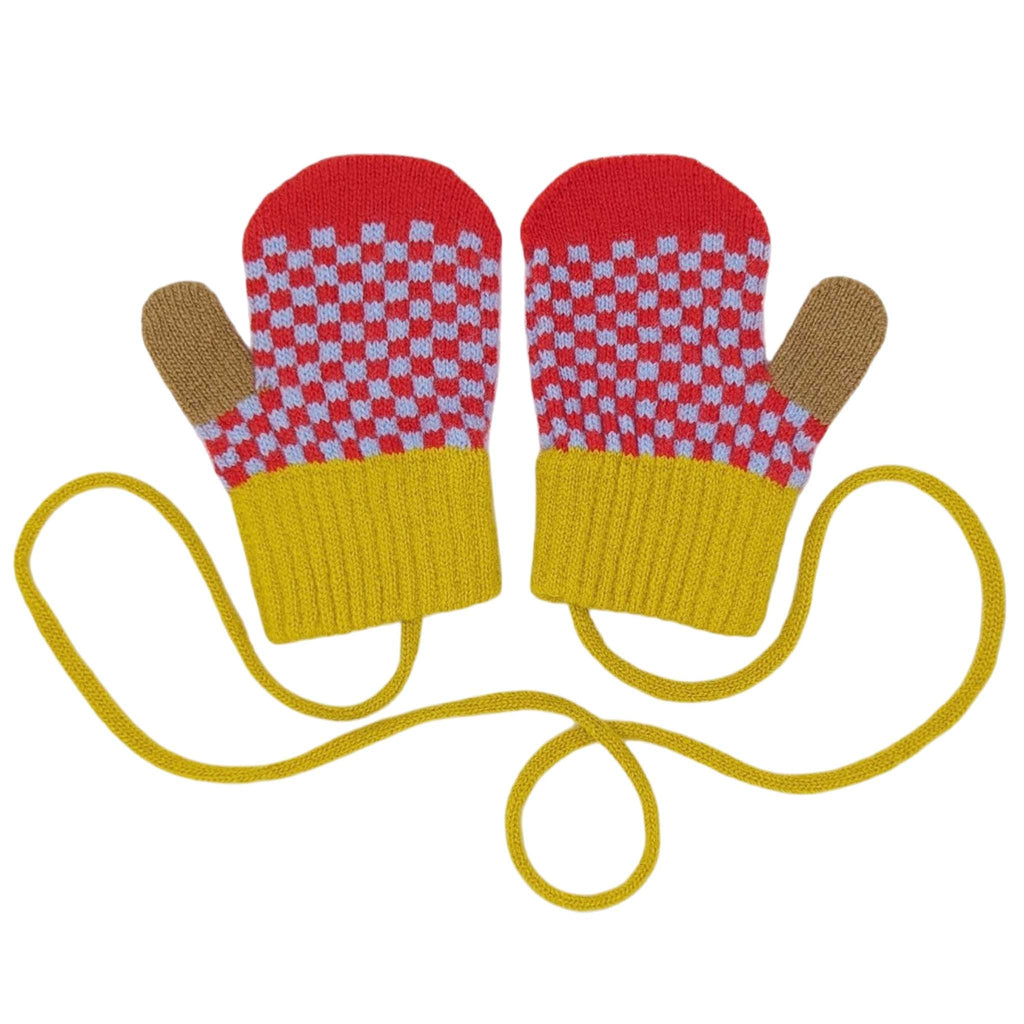 KIDS MITTEN - Lambswool - Check - Red/Light Blue