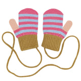 Kids' Lambswool Mittens on a String - Pink & Light Blue Stripe