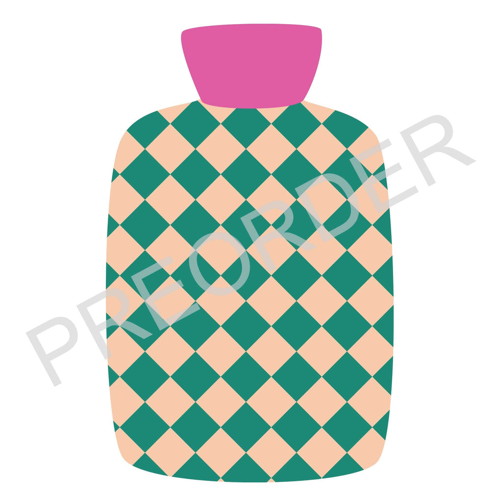 MINI HOTTIE COVER & BOTTLE - Lambswool - Diamonds -  Green/Peach/Coral