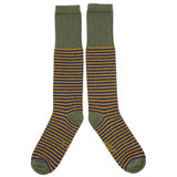 KNEE SOCKS - lambswool - men's  - stripe - navy/mustard - CASE SIZE 3