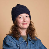 Lambswool Ribbed Beanie - Navy Blue