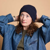 Lambswool Ribbed Beanie - Navy Blue