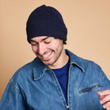Lambswool Ribbed Beanie - Navy Blue