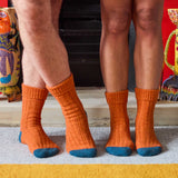 Unisex Recycled Silk Blend Chunky Socks - Orange & Teal