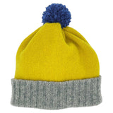 PRE-ORDER*** KIDS HAT - lambswool - electric yellow & grey - navy pom