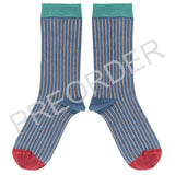 ANKLE SOCKS - cotton - women's - PINSTRIPE - blue/peach - CASE SIZE 3