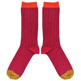 ANKLE SOCKS - cotton - men's -  PINSTRIPE - red/aubergine - CASE SIZE 3