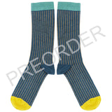 ANKLE SOCKS - cotton - men's -  PINSTRIPE - teal/ginger - CASE SIZE 3