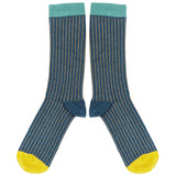 ANKLE SOCKS - cotton - men's -  PINSTRIPE - teal/ginger - CASE SIZE 3