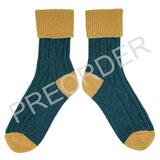 ***PREORDER*** SLOUCH SOCKS - cashmere mix - teal/gold - CASE SIZE 3