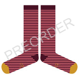 KNEE SOCKS - lambswool - women's - stripe - plum