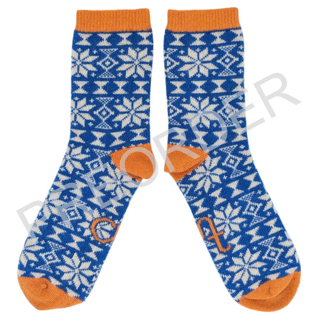 ***PREORDER*** ANKLE SOCKS - lambswool - women's - fair isle - bright blue / peach - case size 3