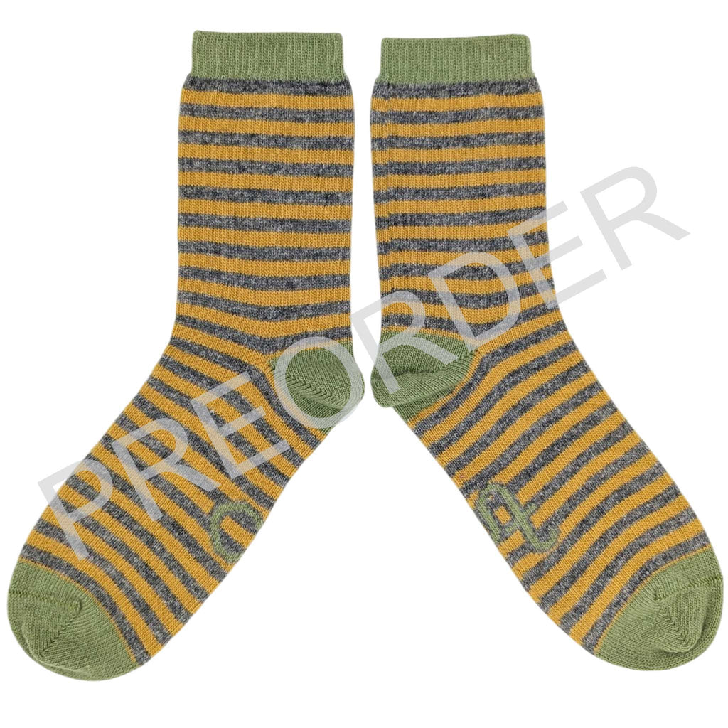***PREORDER*** ANKLE SOCKS - lambswool - women's - stripe - grey/yellow - CASE SIZE 3