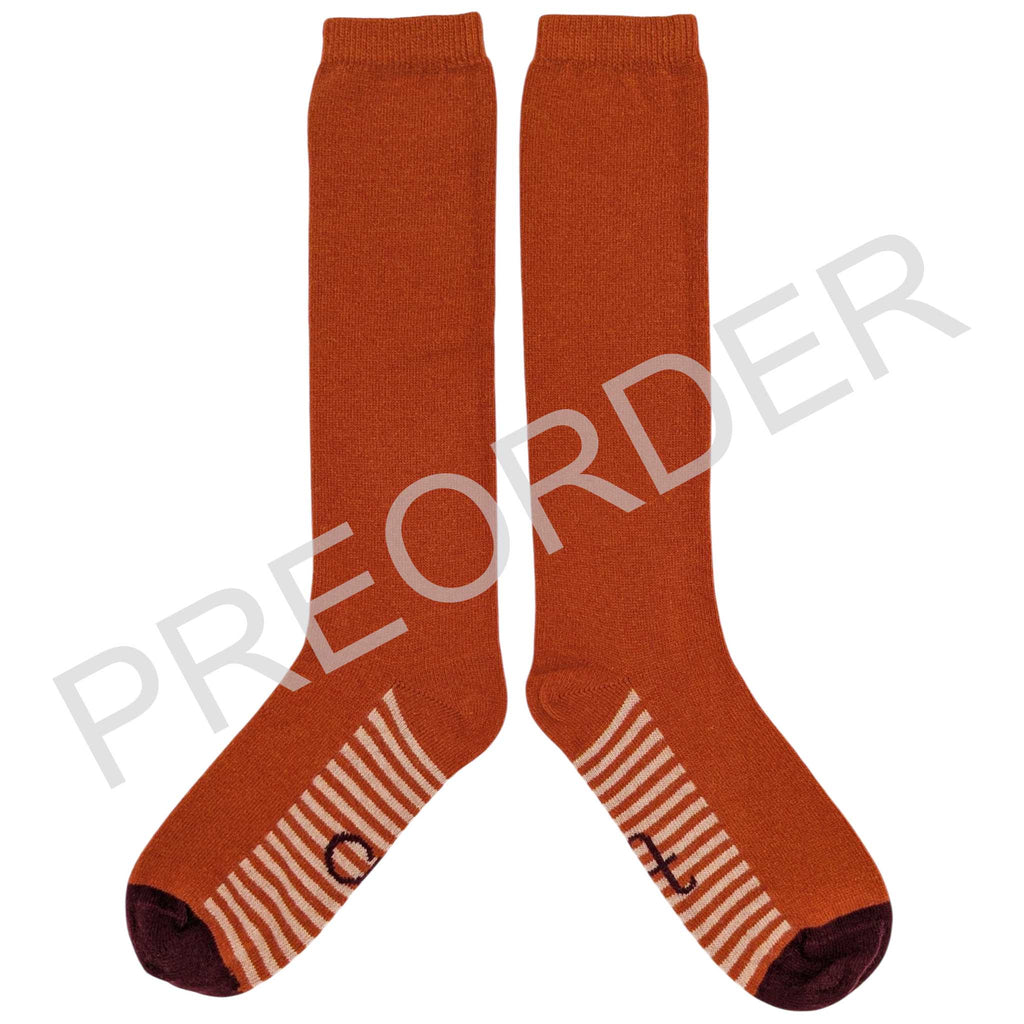 ***PREORDER***KNEE SOCKS - lambswool - women's - striped sole - orange - CASE SIZE 3