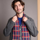 Narrow Lambswool Scarf - Navy & Red Grid Pattern