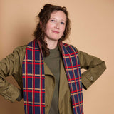 Narrow Lambswool Scarf - Navy & Red Grid Pattern