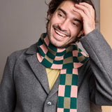 Narrow Lambswool Scarf - Pink & Green Check Pattern