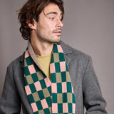 Narrow Lambswool Scarf - Pink & Green Check Pattern