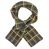 Narrow Lambswool Scarf - Charcoal & Yellow Grid Pattern