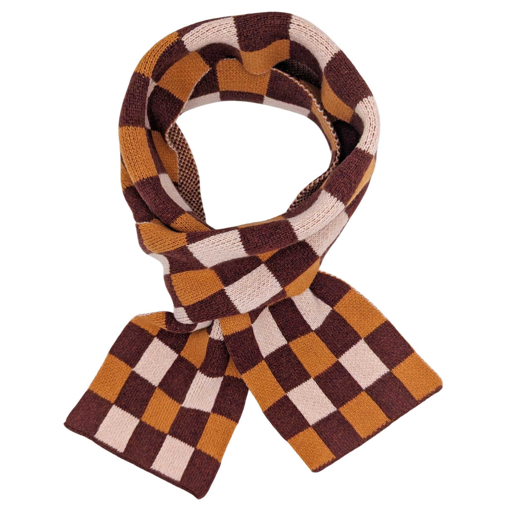 Narrow Lambswool Scarf - Rust & Apricot Check Pattern by Catherine Tough 