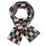 Narrow Lambswool Scarf - Pink & Green Check Pattern by Catherine Tough