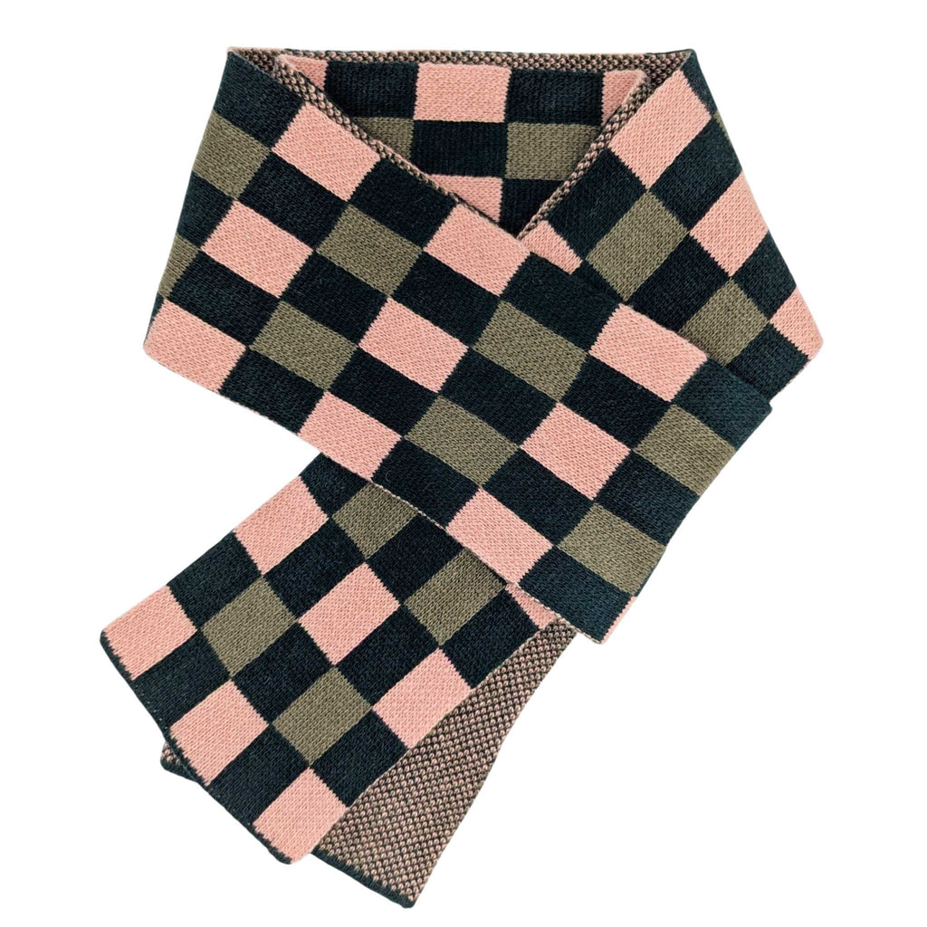 Narrow Lambswool Scarf - Pink & Green Check Pattern by Catherine Tough