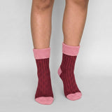 Red & Dusky Pink Cashmere Blend Slouch Socks