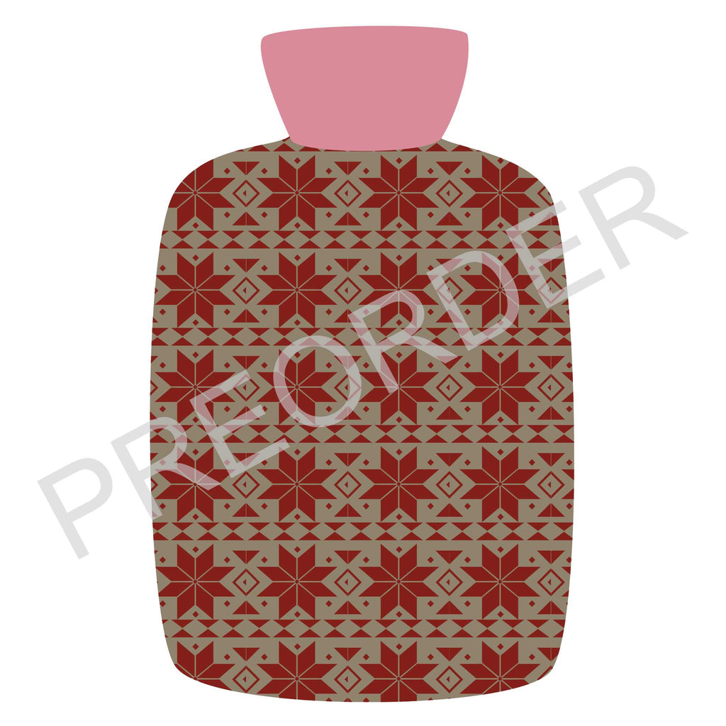 HOTTIE COVER - Lambswool - Fair Isle - Mushroom/Red/Pink