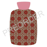 HOTTIE COVER - Lambswool - Fair Isle - Mushroom/Red/Pink