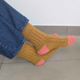 ANKLE SOCKS - lambswool & silk - women's - mustard/coral - CASE SIZE 3