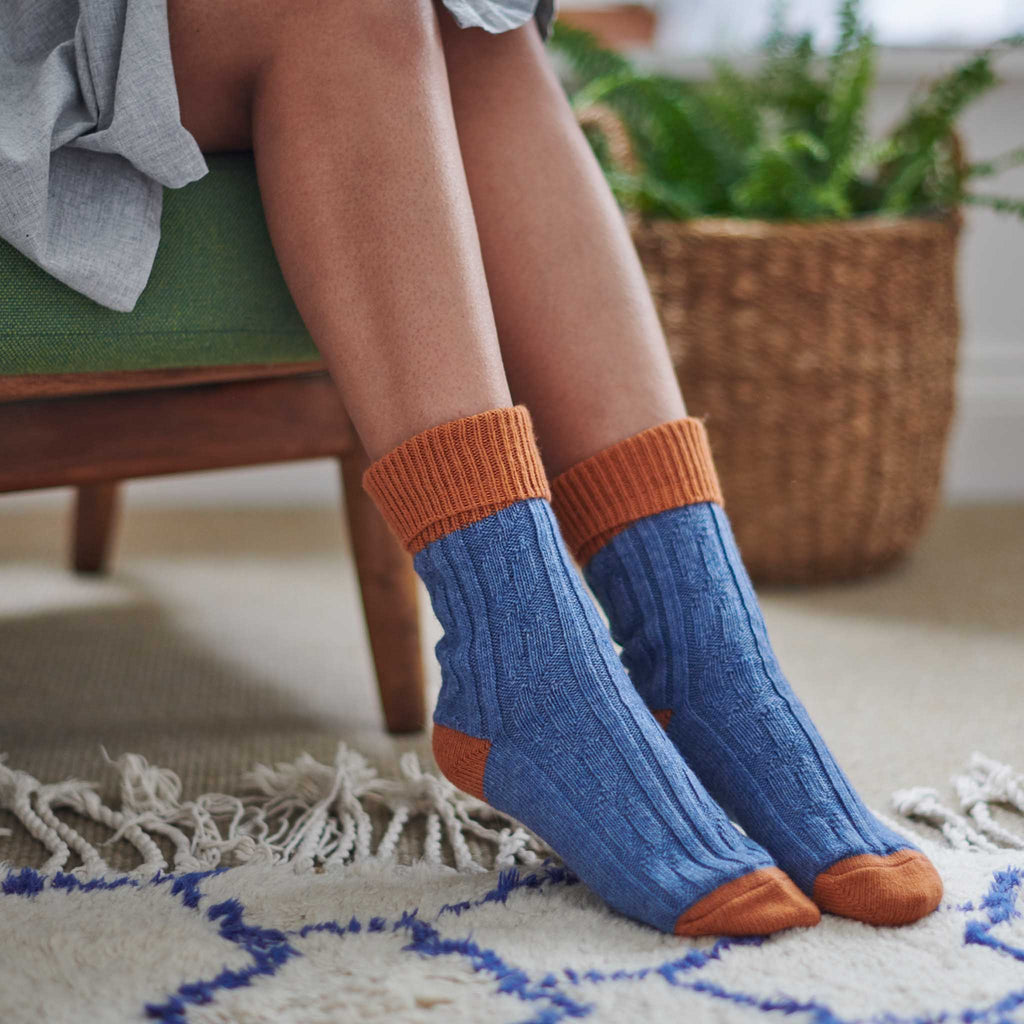 SLOUCH SOCKS - cashmere mix - DENIM  SAFFRON