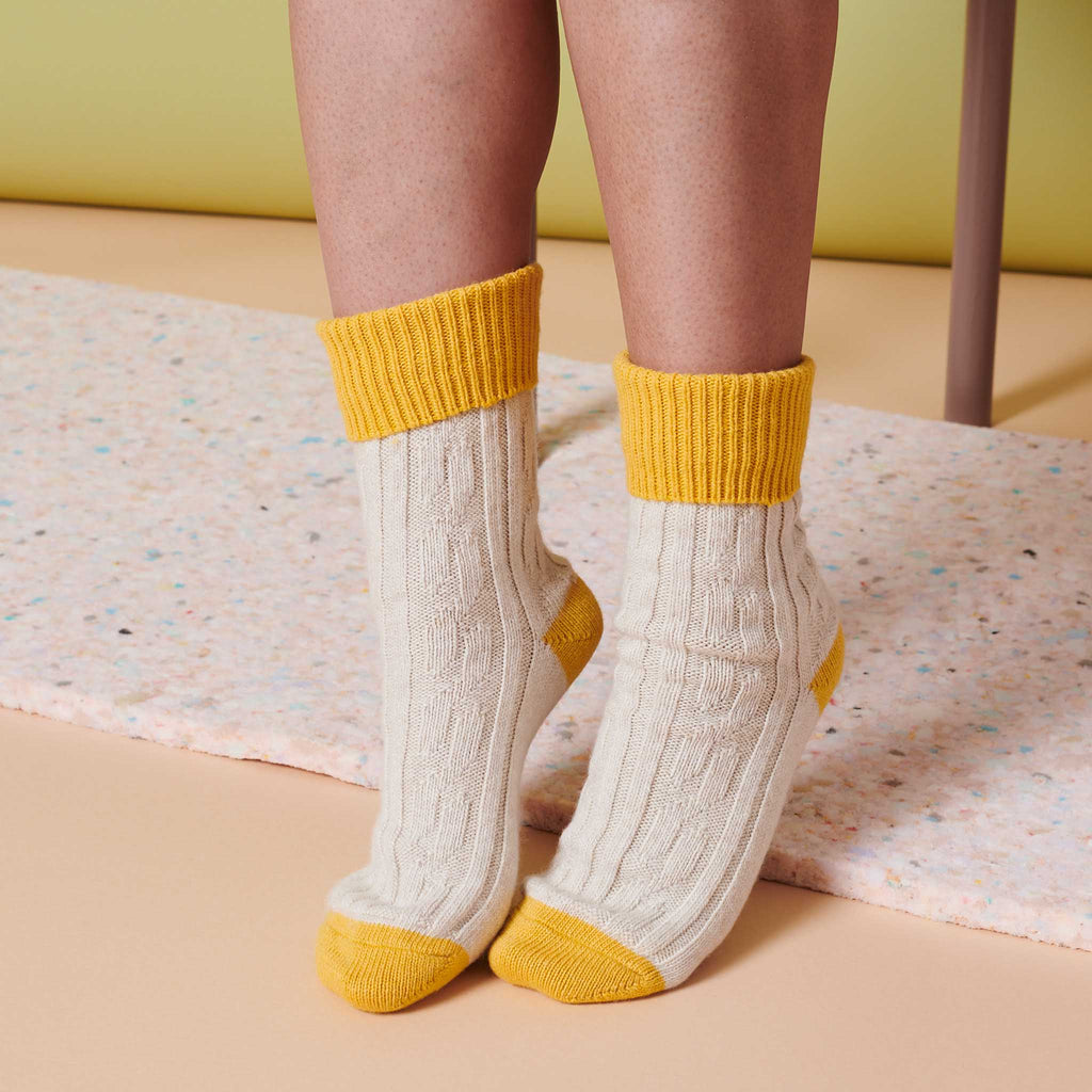 Oatmeal & Bright Yellow Cashmere Blend Slouch Socks
