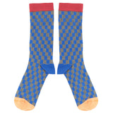 Men's Blue & Grey Check Organic Cotton Ankle Socks